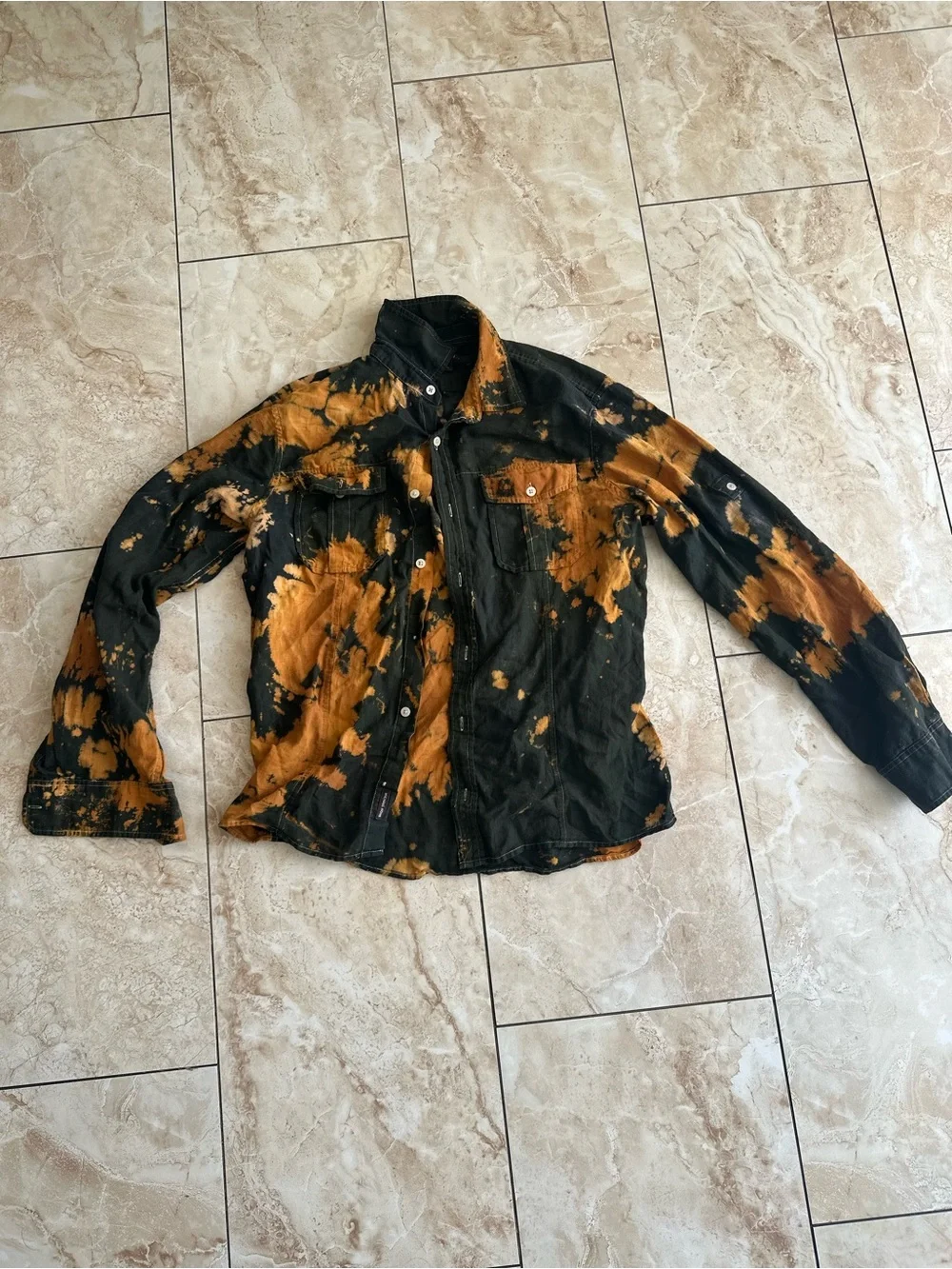 Michael Kors Black and Orange Tie-Dye Button-Front Shirt Jacket